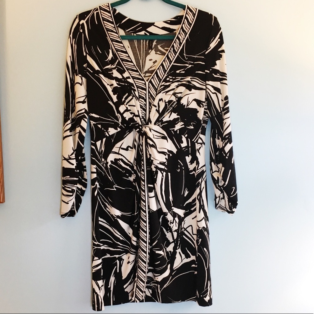 BCBGMAXAZRIA Black and White Patterned Dress